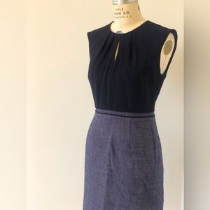 Hobbs London, Wear to Work Sheath Dress with Blouson top and pencil Skirt, Navy